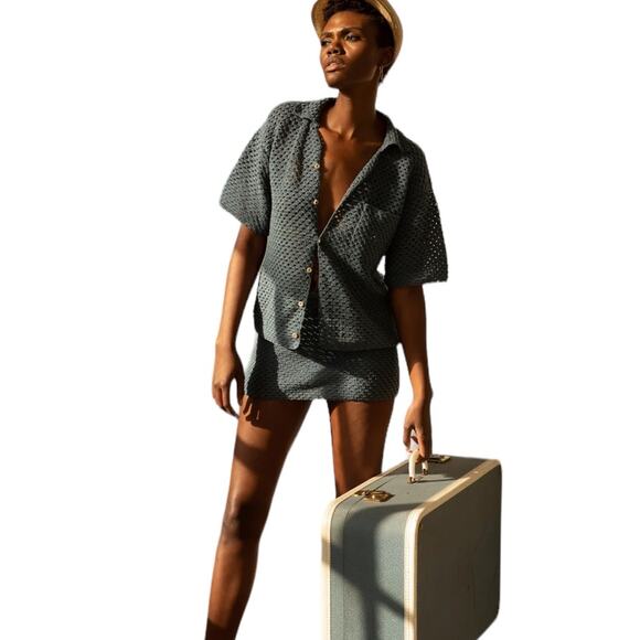 Savannah Morrow The Label Rico Crochet Button Up Sweater in Guava Size M/L NWT - Picture 8 of 8